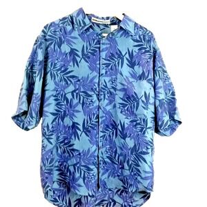 Fenn Wright & Manson Silk Hawaiian Shirt Mens Medium Blue Floral Short Sleeve